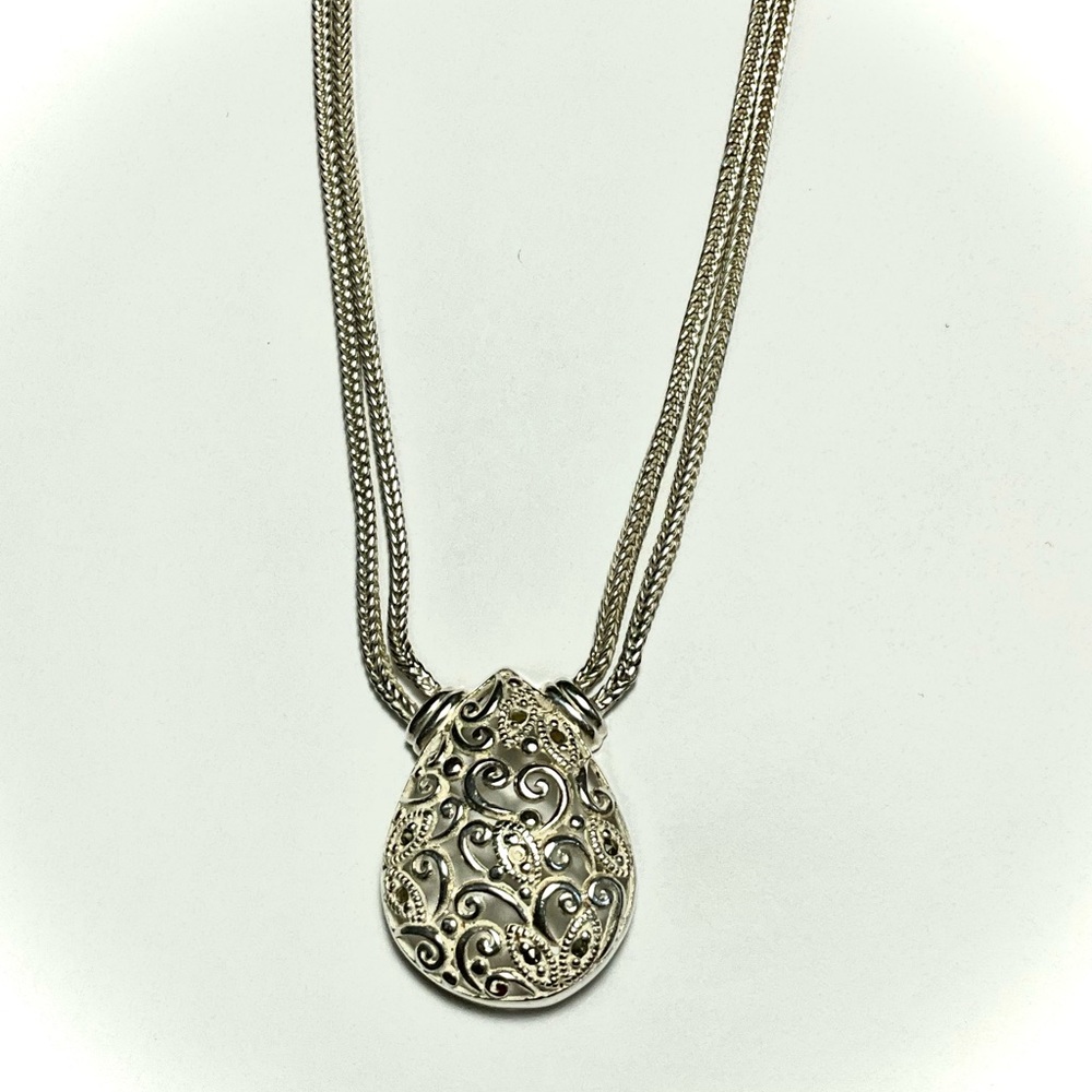 Sterling Silver Open Filigree with Marcasite Gemstones Necklace
